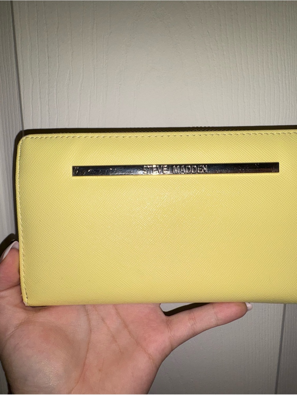 Steve Madden Lemon Yellow Zip Wallet with Metal Logo